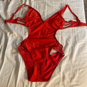 Red one piece swim suit wore once